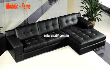 Sofá retrátil com chaise de couro preto original